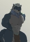 anthro bottomwear captured clothing loincloth male muscular solo fongu canid canine canis mammal wolf hi_res