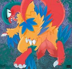 2_penises 3_fingers 3_toes absurd_res animal_genitalia animal_penis archeops avian big_penis blue_body blue_feathers blue_tuft blue_wings blush bodily_fluids borky-draws brown_eyes butt claws countershading curling_tail dripping feathers feet feral finger_claws fingers fossil_pokemon generation_5_pokemon genital_fluids genitals green_markings green_tuft hand_on_butt hemipenes hi_res looking_at_viewer looking_back looking_back_at_viewer male markings multi_genitalia multi_penis nintendo open_mouth penis pink_penis pink_tongue pokemon pokemon_(species) precum precum_drip presenting presenting_hindquarters presenting_penis red_body red_countershading red_feet red_hands red_tail sharp_teeth soles solo tail teeth toe_claws toes tongue tongue_out tuft watermark wings yellow_body yellow_feathers