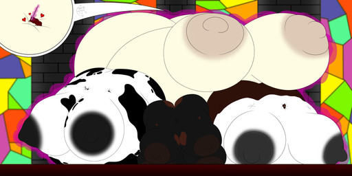 anthro aura belly belly_expansion big_belly big_breasts big_butt big_nipples blue_eyes breasts brown_hair butt butt_expansion expansion female green_eyes group hair hall happy heart_symbol horn huge_belly huge_breasts huge_butt huge_nipples hyper hyper_belly hyper_breasts hyper_butt hyper_inflation hyper_nipples inflation magic magic_inflation multi_breast nipple_expansion nipples red_hair round_body spots stained_glass yellow_eyes signum-factorem mythology bovid bovine canid canine canis cattle dobermann domestic_dog equid equine horse mammal mythological_creature mythological_equine pinscher unicorn 2:1 absurd_res colored hi_res