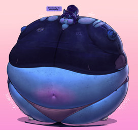 anthro belly belly_expansion big_belly blue_body blue_eyes blue_fur blue_hair blueberry_inflation body_inflation cheek_bulge clothed clothing dialogue expansion female fur hair huge_belly hyper hyper_belly hyper_inflation immobile inflation midriff muffled_speech pink_background ponytail simple_background solo sound_effects speech_bubble spherical_inflation stained_clothing text torn_clothing track_jacket underwear wardrobe_malfunction locksnurf evelyn_(locksnurf) domestic_cat felid feline felis mammal 2025 english_text hi_res