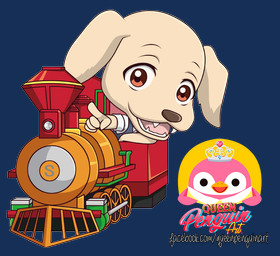 anthro chibi clothed clothing gesture hand_gesture locomotive logo looking_at_viewer male open_mouth pointing pointing_at_another solo text vehicle queenpenguinart beastars jack_(beastars) bird_dog canid canine canis domestic_dog hunting_dog labrador mammal retriever 2020 alpha_channel digital_media_(artwork) url