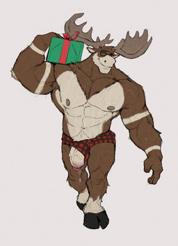 abs anthro antlers armpit_hair barazoku biceps bodily_fluids body_hair broad_shoulders eyewear flexing flexing_bicep fur genital_fluids genitals gift glasses hooves horn leaking_precum lighter_belly looking_at_viewer male muscular muscular_anthro muscular_male navel nipples pecs penis penis_poking_out penis_through_leghole plantigrade precum serratus simple_background solo standing striped_body striped_fur stripes tuft vein veiny_arms veiny_muscles veiny_penis walking_towards_viewer wearing_glasses white_background marius_tygo deer mammal moose new_world_deer 2025 hi_res sketch