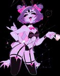 anthro black_background blush bodily_fluids bow_tie bra clothing container cup drooling fake_ears fangs female garter_straps glistening_thighs legwear lingerie multi_arm multi_eye multi_limb panties saliva simple_background solo tea_cup teeth thigh_highs tongue tongue_out underwear usa37107692 undertale undertale_(series) muffet arachnid arthropod spider hi_res