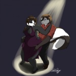 anthro breasts cleavage clothed clothing dancing duo eyewear female footwear glasses high_heels male shoes slightly_chubby datbadger catherine_(datbadger) dukeskunk badger mammal mephitid mustelid musteline skunk 1:1 2013