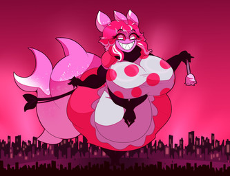 anthro apron armwear big_breasts biped breasts city city_background cityscape clothed clothing eyebrows eyelashes female female_anthro freckled_ears freckled_face freckled_tail freckles gradient_background gradient_body gradient_ears hair huge_breasts looking_at_viewer macro macro_anthro macro_female maid_uniform multicolored_hair pink_body pink_clothing pink_hair pink_sclera scarf shark_fin shark_tail sharp_teeth simple_background solo tail teeth thick_tail uniform white_clothing white_eyes wide_hips ghospe_moth aquatic fish shark colored hi_res