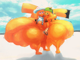 anthro beach big_bulge big_butt bottom_heavy bottomwear bulge butt clothed clothing duo hat headgear headwear huge_butt hyper hyper_butt male moobs pants public shirt shirtless skimpy suntan tail tan_line thong topwear underwear voluptuous_male yellow_body lumiink nintendo pokemon mr._windychu nico_(lumiink) generation_1_pokemon pikachu pokemon_(species) hi_res trans_(lore) trans_man_(lore)