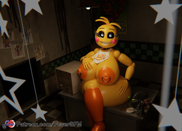 5_fingers anthro areola beakless bib big_breasts blush blush_stickers breasts checkered checkered_floor eyebrows eyelashes female fingers heart_eyes heart_symbol huge_breasts machine nipple_piercing nipple_ring nipples orange_areola orange_body orange_nipples piercing ring_piercing solo text yellow_body feversfm five_nights_at_freddy's five_nights_at_freddy's_2 scottgames lovetaste_chica runaboo_chica toy_chica_(fnaf) animatronic avian bird chicken galliform gallus_(genus) phasianid robot 2024 3d_(artwork) digital_media_(artwork) hi_res url