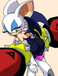 anthro bat big_breasts blue_eyes breasts cleavage clothed clothing dboy duo e-123_omega e-series female huge_breasts looking_back machine male mammal membrane_(anatomy) membranous_wings robot rouge_the_bat sega solo_focus sonic_adventure sonic_the_hedgehog_(series) wings