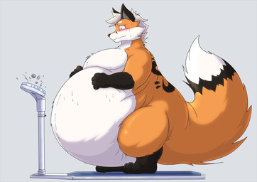 anthro belly big_belly black_body black_fur blush broken_scale embarrassed fur hair male morbidly_obese morbidly_obese_anthro morbidly_obese_male obese obese_anthro obese_male orange_body orange_fur overweight overweight_anthro overweight_male paws round_body scales solo weight_gain white_body white_fur white_hair mighty_creation shikizshigls canid canine fox mammal red_fox true_fox hi_res