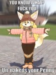 3:4 3d_(artwork) 5_fingers anthro black_nose blonde_hair boots bottomwear brown_eyes canid canine clothed clothing day digital_media_(artwork) dipstick_tail english_text eyebrows eyelashes female fennec_fox fingers footwear fox fur garry's_mod gloves gm_construct hair handwear hat headgear headwear hi_res image_macro inner_ear_fluff lewdles long_hair mammal markings meme multicolored_body multicolored_fur outside pants penny_fenmore profanity scarf shitpost solo t-pose tail tail_markings tan_body tan_fur text true_fox tuft two_tone_body two_tone_fur white_body white_fur winter_hat