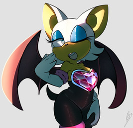 anthro armwear back_wings bare_shoulders breasts cleavage clothed clothing elbow_gloves eyeshadow female gloves hair handwear heart_clothing heart_symbol makeup membrane_(anatomy) membranous_wings one_eye_closed simple_background solo strapless_clothing strapless_unitard tail tight_clothing unitard white_hair wide_hips wings wink wolfaroonii sega sonic_the_hedgehog_(series) rouge_the_bat bat mammal 2023 guide_lines hi_res portrait three-quarter_portrait