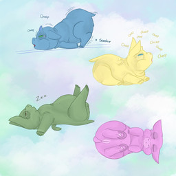 1_horn ambiguous_feral ambiguous_gender animal_noises balls barely_visible_balls barely_visible_genitalia blue_body blue_eyes blue_fur brown_eyes chirping eyes_closed female female_feral feral fur genitals green_body green_fur hooves horn lying male male_feral neonate on_front pink_body pink_fur side_view sleeping sound_effects teal_eyes text vowelless vowelless_sound_effect vulva wings yellow_body yellow_fur young young_ambiguous young_female young_feral young_male zzz lemoncurds fluffy_pony fluffy_pony_(species) mammal 1:1 2021 digital_media_(artwork) english_text hi_res shaded