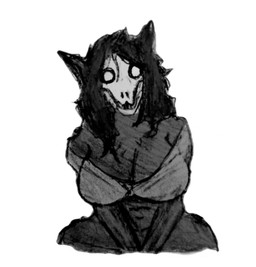 anthro big_breasts black_body black_fur black_hair bone breasts clothed clothing dark_body dark_fur female fur grey_body grey_fur hair no_pupils pointy_ears sharp_teeth simple_background skimpy skull skull_head smile solo teeth white_background white_eyes nightmareomg scp_foundation scp-1471-a canid canine malo mammal monochrome