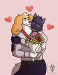 anthro blue_eyes brown_eyes clothing flower heart_symbol holidays hug male male/male pink_background plant simple_background smile smiling_at_another smiling_at_partner winking_at_partner cyrus-inkubatto belfort_and_lupin valentine's_day belfort_(belfort_and_lupin) lupin_(belfort_and_lupin) canid canine canis domestic_dog mammal wolf hi_res