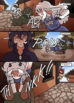 animal_ears blonde_hair brown_hair clawed_hands clothed clothing dark_hair dialogue gem hair horn humanoid_pointy_ears male monster_girl_(genre) outside pointy_ears red_hair simple_background text white_hair wings yellow_gem shriekingmagpie horned_humanoid humanoid winged_humanoid comic digital_media_(artwork) english_text hi_res