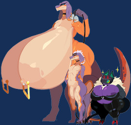 2_claws 2_horns 3_claws 5_fingers anthro anthrofied areola areola_slip bedroom_eyes bell bell_collar belly big_breasts biped black_bottomwear black_clothing black_hair black_topwear blue_eyes bottomwear breasts choker claws closed_smile clothed clothed_anthro clothed_female clothing collar eyelashes feet female female_anthro fingers flaccid floppy_ears genitals green_inner_ear grey_ears grey_sclera group hair half-closed_eyes head_tuft heart_pupils holding_object horn huge_breasts humanoid_genitalia humanoid_penis hyper hyper_breasts jewelry larger_anthro larger_female long_eyelashes looking_at_viewer male male_anthro mouth_closed narrowed_eyes navel neck_tuft necklace nipple_piercing nipples non-mammal_breasts non-mammal_nipples nude nude_anthro nude_female nude_male orange_body overweight overweight_anthro overweight_female penis piercing pokemorph pupils purple_body red_claws red_eyes red_horn seductive shortstack simple_background size_difference smaller_anthro smaller_male smile smiling_at_viewer sparkles standing tail tan_body tan_tuft teal_eyes thick_thighs toe_claws topwear transparent_background trio tuft wide_hips yellow_sclera dorans_flea capcom monster_hunter nintendo pokemon fan_character bird_wyvern generation_6_pokemon jaggi jaggia noivern pokemon_(species) 2025 aliasing alpha_channel binary_drawing cel_shading crossover digital_drawing_(artwork) digital_media_(artwork) hi_res shaded