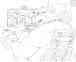 anthro chair computer electronics eyewear furniture glasses group humanoid_hands kemono male moobs necktie nipples overweight overweight_male sitting daich bear mammal 2021 hi_res