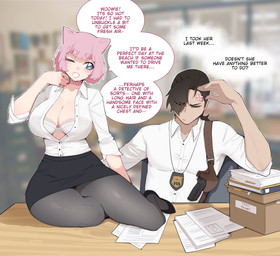 5_fingers big_breasts black_hair blue_eyes blush bra breasts clothed clothed_female clothed_human clothed_humanoid clothed_male clothing dialogue duo eyes_closed female female_humanoid fingers hair humanoid_hands male male_human one_eye_closed pink_ears pink_hair speech_bubble text underwear luxurias nessie_(luxurias) animal_humanoid human humanoid mammal 2026 absurd_res english_text hi_res