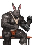 anthro bottomwear clothed clothing exercise eyewear footwear glasses long_ears male muscular muscular_anthro muscular_male nipple_piercing nipples piercing shirt shorts socks solo tank_top topwear vein veiny_muscles weightlifting white_clothing white_footwear white_socks workout traver009 lagomorph leporid mammal rabbit absurd_res hi_res