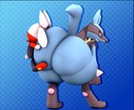 ambiguous_gender angry annoyed anthro big_butt black_body black_inner_ear blue_background blue_body blue_ears blue_tail butt butt_grab duo ears_down face_in_ass hair hand_on_butt holding_butt hug huge_butt huge_thighs hugging_another hugging_butt larger_male long_ears looking_at_another looking_back looking_back_at_another male pawpads pink_pawpads pivoted_ears rear_view red_eyes scut_tail short_tail simple_background size_difference smaller_male spikes spikes_(anatomy) tail teeth thick_thighs white_body white_ears white_hair white_tail cindablimp nintendo pokemon generation_4_pokemon generation_8_pokemon lucario pokemon_(species) raboot 2024 3d_(artwork) absurd_res colored digital_media_(artwork) hi_res source_filmmaker_(artwork)