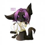 4_toes 5_fingers anthro barefoot biped black_body black_fur clothed clothing feet fingers fur hair male purple_eyes purple_hair simple_background smoking solo toes white_background rikitoka domestic_cat felid feline felis mammal 1:1 hi_res