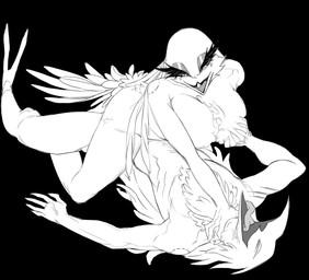 anthro anthro_on_anthro beak big_breasts bite_mark breast_grab breasts butt claws cowgirl_position duo feathers female female_penetrated from_front_position hand_on_breast hand_on_throat looking_pleasured male male/female male_penetrating male_penetrating_female mature_female mature_male nipples nude on_bottom on_top open_mouth open_smile penetration penile penile_penetration sex simple_background smile thick_thighs throat_grab tongue tongue_out o3t hellaverse helluva_boss background_character stella_(helluva_boss) avian avian_demon demon hi_res monochrome