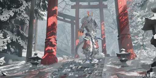 anthro blood blood_on_arm blood_on_face blood_on_ground bodily_fluids bottomwear clothed clothing fangs front_view fur grey_body grey_fur hair horn male messy_hair muscular muscular_anthro muscular_male narrowed_eyes outside pants plant red_bottomwear red_clothing red_pants solo stairs standing teeth tree white_body white_fur white_hair winter yellow_eyes awaldkize felid mammal absurd_res hi_res