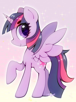 female feral hooves horn looking_at_viewer raised_hoof simple_background smile solo sparkles wings zokkili friendship_is_magic hasbro my_little_pony mythology twilight_sparkle_(mlp) equid equine mammal mythological_creature mythological_equine winged_unicorn 3:4 hi_res