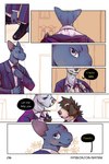 2:3 bastriw brown_eyes canid canine canis clothing comic dialogue domestic_cat domestic_dog dressing_up felid feline felis fernando_(bastriw) green_eyes hairless hairless_cat hi_res male mammal nico_(bastriw) pato_(bastriw) purple_eyes sphynx_(cat) suit text url wolf