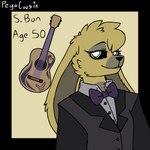 anthro black_clothing black_suit clothing female floppy_ears fur guitar guitarist looking_at_viewer musical_instrument necktie pale_eyes plucked_string_instrument purple_necktie solo string_instrument suit yellow_body yellow_fur pegacousin five_nights_at_freddy's scottgames spring_bonnie_(fnaf) lagomorph leporid mammal rabbit 1:1 2022 digital_media_(artwork) model_sheet watermark