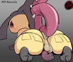 anal anal_masturbation animal_genitalia anus autorimming backsack balls big_butt blush bodily_fluids butt darkened_genitalia digital_media_(artwork) drooling erection feet generation_3_pokemon genitals hair_mouth hi_res huge_thighs humanoid looking_at_viewer looking_back lying male masturbation mawile nintendo on_front open_mouth oral oral_masturbation penis penis_backwards pokemon pokemon_(species) puffy_anus rapistwerewolf rear_view red_eyes rimming saliva sex short_stack simple_background soles solo teeth thick_thighs tongue tongue_out wide_hips