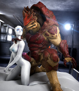 4_balls animal_genitalia animal_penis balls bed breasts duo erection female furniture genitals imminent_sex interspecies male male/female multi_balls multi_genitalia muscular muscular_male neck_grab nipples nude on_bed penis penis_on_butt size_difference asarimaniac bioware electronic_arts mass_effect urdnot_wrex alien alien_humanoid asari humanoid krogan 3d_(artwork) digital_media_(artwork) hi_res
