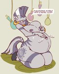 anthro anthrofied belly big_belly big_breasts breasts clop_(sound) colored_nails cutie_mark dialogue dock_(anatomy) ear_piercing ear_ring female fur gold_(metal) grey_body grey_hooves grey_nails grey_nipples grey_stripes hair hooves huge_breasts jewelry kneeling mature_female mohawk multicolored_body multicolored_hair nails navel navel_fetish navel_fingering navel_poke nipples onomatopoeia outie_navel piercing pregnant pregnant_anthro pregnant_female ring ring_piercing smile solo sound_effects speech_bubble striped_body striped_fur stripes tail text two_tone_body two_tone_hair two_tone_tail wavy_mouth wildegems friendship_is_magic hasbro my_little_pony zecora_(mlp) equid equine mammal zebra 4:5 digital_media_(artwork) english_text hi_res unavailable_at_source