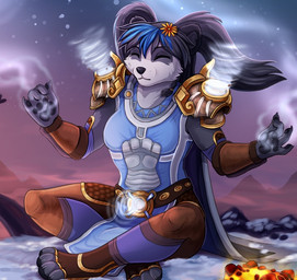4_fingers 4_toes anthro armor biped black_body black_fur black_hair black_nose black_pawpads blue_highlights bracers braided_hair breastplate claws cloak clothing detailed_background digitigrade eyes_closed feet female fingers flower fur girdle hair highlights_(coloring) magic magic_user mountain multicolored_hair night outside pauldron pawpads pigtails plant shaman sitting sky snow solo star toes tribal_spellcaster two_tone_hair white_body white_fur wind ketty blizzard_entertainment warcraft bear mammal pandaren digital_media_(artwork) shaded