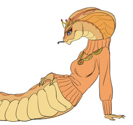 apode blue_eyes breasts clothing crown eyebrows facial_scales female forked_tongue headgear legless looking_at_viewer markings non-mammal_breasts orange_body orange_scales pose scale_eyebrows scales serpentine snake_hood solo sweater tiara tongue tongue_out topwear ventral_scales carniscorner x-com sarissa_(siansaar) draconcopode naga reptile scalie snake viper_(x-com) 2015