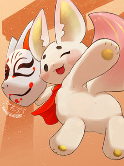 animal_mask anthro anus bib biped blush blush_stickers chibi fox_mask fur looking_at_viewer mask monotone_body monotone_fur one_eye_closed open_mouth pawpads pose rear_view solo torii white_body white_fur wink x_anus yellow_pawpads chikuwaburo yu-gi-oh! ukanomitsune-no-tamayura canid canine duel_monster fox mammal 2025 3:4 absurd_res digital_drawing_(artwork) digital_media_(artwork) hi_res shaded signature soft_shading