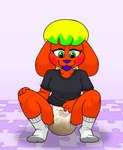 anthro bob_cut clothing crouching diaper feces female footwear full_diaper fur hand_on_diaper hand_on_knee hand_on_leg looking_down orange_body orange_fur pooping pull-ups_(diaper) purple_background puzzle_piece puzzle_pieces shirt simple_background smug socks soiled_diaper soiling soiling_diaper solo t-shirt tongue tongue_out topwear touching_diaper unclean_diaper used_diaper rocky-marbles citrus_(rocky-marbles) canid canine canis domestic_dog mammal hi_res