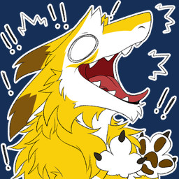 anthro chibi claws ears_back exclamation_point fur male open_mouth open_smile pawpads pivoted_ears smile solo tongue auzutea sergal 1:1 alpha_channel