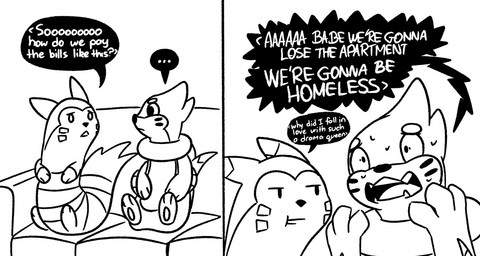 after_transformation bodily_fluids body_swap dialogue drama_queen elbow_fin feral flotation_sac forked_tail freaking_out fur furniture heart_swap implied_transformation male markings open_mouth reality_ensues sitting sofa speech_bubble sweat tail teeth text unusual_anatomy unusual_tail whisker_markings remymorph nintendo pokemon buizel domestic_ferret furret generation_2_pokemon generation_4_pokemon mammal mustelid musteline otter pokemon_(species) true_musteline weasel black_and_white comic english_text monochrome