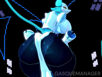 anthro anus bent_over big_breasts big_butt bottomwear breasts butt butt_focus clothing disembodied_hand fart fart_cloud fart_fetish farting_at_viewer female genitals loincloth machine solo vulva gasquemanager deltarune undertale_(series) tasque_manager felid feline mammal robot animated short_playtime sound webm