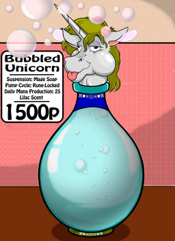 4_missing_limbs anthro blep bottle bubble container horn inflation limbless magic_inhibitor male soap_bubbles solo text tongue tongue_out calbeck mythology equid equine ladypot mammal mythological_creature mythological_equine unicorn english_text hi_res