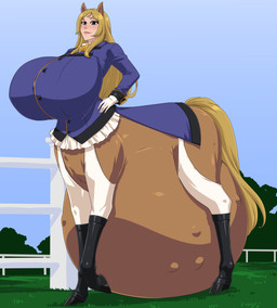 belly_movement belly_on_ground big_breasts blonde_hair blue_eyes breasts brown_body brown_fur clothed clothed_taur clothing female fur hair hooves horse_ears horse_tail huge_breasts hyper hyper_pregnancy noblewoman outside pregnant pregnant_female pregnant_taur solo standing taur_lower_pregnancy zdemian european_mythology greek_mythology mythology estelle_bellegarde centaur equid equid_taur humanoid_taur mammal mammal_taur taur absurd_res hi_res