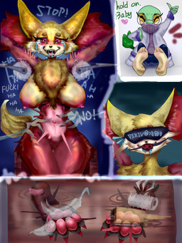 anthro areola ball_gag blindfold bodily_fluids breasts claws colored_nails crying_laughing duo eyeshadow eyewear feathers feet female foot_fetish gag gagged laugh makeup nails nipples pawpads paws pink_areola pink_nipples plantigrade purple_eyeshadow red_eyes red_nails soles tail tears text tickle_fetish tickle_torture tickling tickling_feet lengtuanzi nintendo pokemon delphox generation_5_pokemon generation_6_pokemon pokemon_(species) snivy 3:4 absurd_res comic english_text hi_res