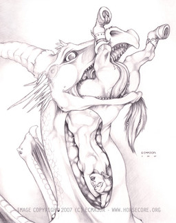 anus beads bracelet breasts copyright_symbol cunnilingus duo female female_prey feral frill_(anatomy) genitals hair hooves horn internal jewelry licking looking_pleasured membrane_(anatomy) membranous_frill membranous_wings oral partially_inside ponytail sex sharp_teeth studded_bracelet studded_jewelry studs symbol tail teeth tongue tongue_out vaginal vore vulva wings ecmajor european_mythology greek_mythology mythology centaur dragon equid equid_taur humanoid humanoid_taur mammal mammal_taur mythological_creature mythological_scalie scalie taur 2007 greyscale monochrome traditional_media_(artwork)