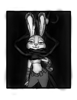anthro bedroom_eyes clothed clothing dark duo female grabbing half-closed_eyes long_ears narrowed_eyes neck_grab nightmare_fuel photo police police_uniform pose seductive smile solo strangling uniform zalgo_(artist) disney zootopia judy_hopps lagomorph leporid mammal rabbit spirit unknown_species 2016 monochrome