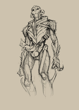 animal_genitalia balls big_penis bodily_fluids claws cum cum_drip curved_penis dripping erection finger_claws genital_fluids genital_slit genitals gynomorph intersex looking_at_viewer nude penis presenting presenting_penis solo standing mobstermelodies bioware electronic_arts mass_effect vetra_nyx alien turian 2026 absurd_res hi_res monochrome sketch