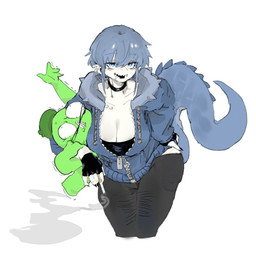 4_fingers ambiguous_gender bangs bent_arm big_breasts biped black_choker black_clothing black_fingerless_gloves black_gloves black_handwear black_jewelry black_nails black_necklace blue_clothing blue_eyes blue_hair blue_hoodie blue_spikes blue_tail blue_topwear bodily_fluids bottomwear breasts chest_piercing choker cigarette cleavage clothed clothed_female clothed_humanoid clothing collarbone colored_nails dark_pants duo ear_piercing ear_ring eyebrow_through_hair eyebrows eyelashes eyelashes_through_hair facial_piercing female female_humanoid fingerless_gloves fingers front_view fully_clothed fully_clothed_female fully_clothed_humanoid glistening glistening_eyes glistening_hair gloves green_arms green_body green_face green_hands green_legs hair hair_between_eyes hand_on_hip hand_on_own_hip handwear holding_cigarette holding_object hoodie humanoid_hands jewelry leaning leaning_forward legs_together lip_piercing lip_ring looking_at_viewer nails necklace open_mouth open_smile pants piercing ring_piercing sharp_teeth short_hair simple_background smile smiling_at_viewer smoke spiked_tail spikes spikes_(anatomy) standing sweat sweatdrop tail teeth topwear translucent translucent_hair tremble_lines white_background white_body white_breasts white_ears white_face white_fingers white_neck zipper zipper_hoodie zipper_topwear meckmeck00124 mythology kame-chan_(omeok911) animal_humanoid dragon dragon_humanoid humanoid mythological_creature mythological_scalie scalie 2024 digital_media_(artwork) hi_res korean_description portrait three-quarter_portrait
