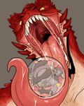 anthro anthro_prey bodily_fluids cheek_spikes duo encapsulated_vore extreme_size_difference facial_spikes fur gaping_mouth grey_background imminent_oral_vore imminent_vore larger_male larger_pred long_tongue looking_at_prey male male/male mouth_shot open_mouth red_body red_scales saliva saliva_on_tongue saliva_string scales sharp_teeth simple_background size_difference smaller_male smaller_prey spikes spikes_(anatomy) tail teeth tongue imperatorcaesar mythology zartersus dragon furred_dragon furred_scalie mythological_creature mythological_scalie scalie digital_media_(artwork) hi_res