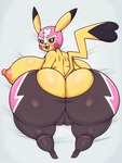 2024 3:4 anthro areola big_areola big_breasts big_butt big_nipples big_pussy black_bottomwear black_clothing black_ear_tips black_nose black_pants black_sclera black_tail_tip bottomwear breasts butt butt_cleavage camel_toe clothed clothing colored cosplay_pikachu_(costume) dakimakura dakimakura_design digital_media_(artwork) dipstick_tail female generation_1_pokemon genitals heart_shaped_tail hi_res huge_breasts huge_butt hyper hyper_breasts hyper_butt looking_at_viewer looking_back looking_back_at_viewer markings mask matospectoru nintendo nipples open_mouth pants pikachu pikachu_libre pink_areola pink_bottomwear pink_clothing pink_mask pink_nipples pink_pants plump_labia pokemon pokemon_(species) pussy rear_view red_cheeks red_tongue shaded simple_background smile smug solo spandex sports_mask sportswear susie_(reathe) tail tail_markings tight_clothing tongue topless topless_female white_background white_eyes wrestling_mask wrestling_outfit yellow_body yellow_breasts yellow_ears yellow_tail