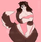 after_shower anthro areola areola_slip belly belly_overhang big_belly big_breasts bite biting_lip biting_own_lip blush breasts brown_body brown_fur covering covering_breasts covering_self embarrassed female fur fur_tuft hair looking_away love_handles obese obese_female overweight overweight_female self_bite simple_background solo standing tail thick_thighs towel towel_only tuft wet white_body white_fur wide_hips saintsucrose canid canine canis domestic_dog mammal digital_media_(artwork) hi_res